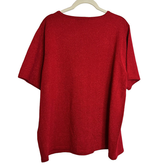 Allison Daley II Womens Short Sleeve Sweater Plus Size 2X Sparkly Red Holiday - Picture 4 of 6